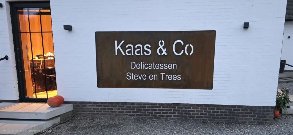 Cortenstalen reclamebord voor delicatessenzaak, volledig op maat gemaakt